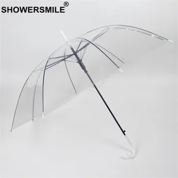 SHOWERSMILE Transparentný Dáždnik Dážď Ženy POE Dlho-Rukoväť pre Dospelých Dáždnik Jasne Vidieť Cez Plastové Unisex Parapluie