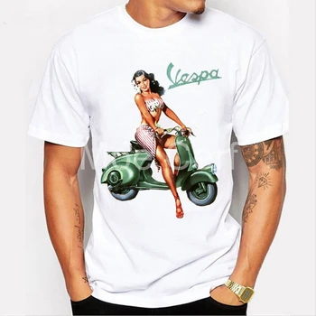 Vintage vespa sexy dievča dizajn tričko 2020 Zábavné Skúter Vespa Tlačiť T-shirt Lete Krátky Rukáv Tees Muž lumbálna L17-79