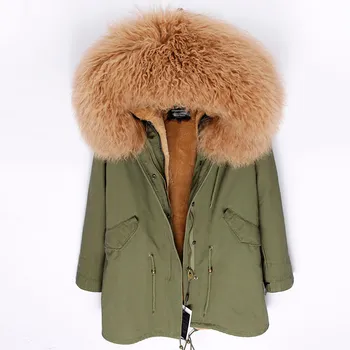 Nové zimné bundy a coats žena luxusné jahňacie kožušiny vetrovka mongolsko