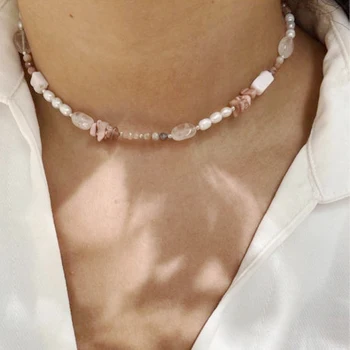 Harajuku prírodného kameňa чекер на шею ručné цепочка на шею серебро farebné šperky priateľmi bridesmaid darček 2020 boho аксессуары