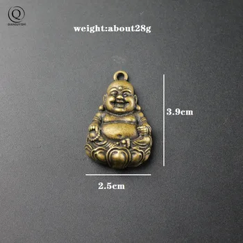 Nové Čistej Medi Maitreya Sochu Budhu Keychains Prívesok Retro Pevné Brass Visí Ozdoby Smeje Buddha Tlačidlo Prstene Prívesky