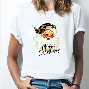 Dlrn Veselé Vianoce Norty Santa Tlač Ženy Tričko Krátky Rukáv Vianoce White Tee Topy Harajuku Cartoon T-shirts T-shirt Oblečenie