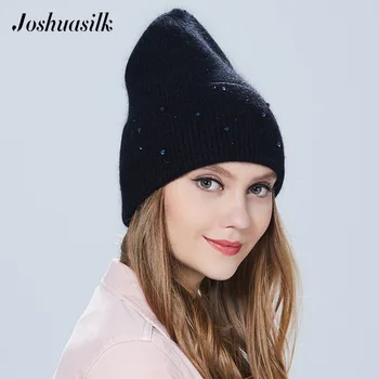 Joshuasilk ženy klobúk Jeseň v zime klobúk s angora pletené kameň šperky pre dievča