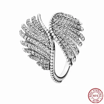 Majestátne Perie z Phoenix Vyhlásenie Krúžky pre Ženy, Skutočné 925 Sterling Silver Šperky Ozdobené 123 Oslňujúci CZ FLR060