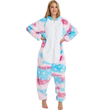 Unicorn Pajama Ženy Dospelých Krásne Oblek Zvierat Cartoon Kigurumis Zips Jumpsuit Fashion Street Nosiť Zimné Oblečenie Teplá Onesie