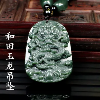 Prírodné Hetian Jade Dragon Prívesok Zverokruhu Náhrdelník Kúzlo Bižutéria Módne Doplnky, Ručne Vyrezávané Muž Žena Šťastie, Amulet Dary