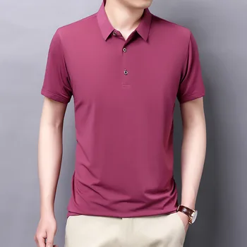 Letné nové-krátke rukávy hodváb polo tričko kórejský štýl voľné all-zápas bežné pulóver top mládež tenké otec oblečenie