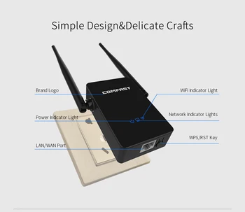 WiFi Eextender 2*5dBi antény 300Mbps 2.4 G wireless Repeater podpory EÚ/USA, zapojte Bezdrôtový WiFi Router Booster Signálu Zosilňovač
