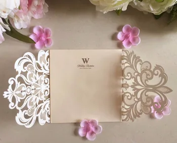 Laserom rezané čipky svadobné pozvánky karty s šampanské vložiť ,narodeniny zapojenie kvet pozvánky strany Súpravy 100sets