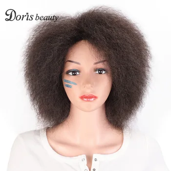 Afro Parochňa pre Ženy Afriky Tmavo Hnedá Čierna Červená Farba Yaki Rovno Syntetické Krátka Parochňa Cosplay Vlasy Doris krása