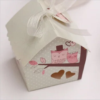 Mini Bird House Candy Box Candy Cookie Darčekové krabičky s Páse s nástrojmi Pre Hostí, Svadobné Zdvorilosti A Darčeky, Dekorácie