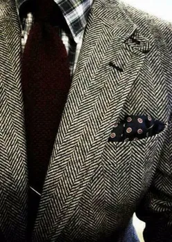 Vintage Podnikania Muži Obleky Slim Fit Tweed Pričom Uhlopriečny Smoking Ženícha Obleky Pre Mužov, Svadobné Zárez Klope Bunda Mužské Sako