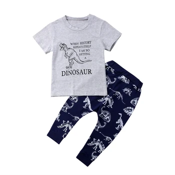Dinosaurov Deti Baby Chlapci Krátky Rukáv Bavlna T-shirt Topy Dlhé Nohavice Nohavice 2 KS Oblečenia Príležitostné Letné Oblečenie Set