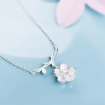 Pobočka Cherry Blossom kórejský 925 Sterling Silver Temperamentu Osobnosti Módy Ženské Šperky Náhrdelník SNE017