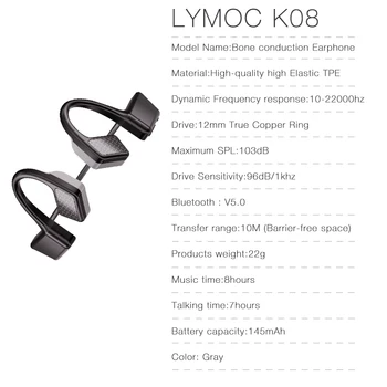 Lymoy K08 Bluetooth 5.0 Slúchadlá Kostné Vedenie Bezdrôtové Slúchadlá S Mikrofónom Handsfree Vonkajšie Športové Slúchadlá pre iPhone Xiao