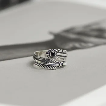 Skutočné 925 sterling silver prst prstene pre ženy pierko zirkón Trendy jemné Šperky Veľké Nastaviteľné Starožitné Krúžky Anillos