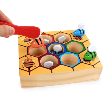 Montessori Drevené Vzdelávacích Hračiek, Pracovitý Včelí Úľ Hry pre Deti Klip Vzdelávacie Hračky