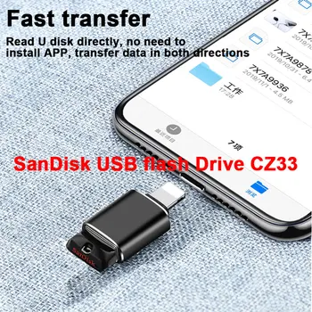 SanDisk USB Flash Disk 64 GB lightning adaptér Pero Disk Pre iPhone 11 x 8 7 7Plus 6 6 5 se iPad, iPod kl ' úč cle usb kľúč