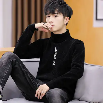 Pánske svetre kórejská verzia rip-golier pletený sveter pánske svetre plus plus hrubé trendu náter s vysokým krku sveter