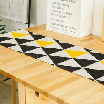 DUNXDECO Stôl Runner Dlhý Stôl Kryt Textílie Moderné Žltý Čierny Trojuholník Geometrické Bavlnená Zmes Mat Domáce Dekorácie