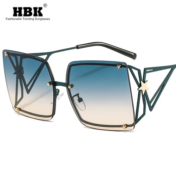 HBK 2021 Nový Dizajn Veľký Rám Nadrozmerné Okuliare Ženy Muži Luxusné Star Značky Trendy Slnečné Okuliare Veľké Námestie Gradient Odtiene
