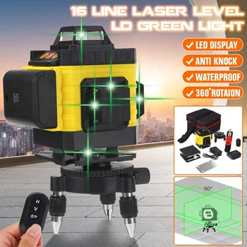 Laser Úrovni 16 Riadkov 4D Úroveň Self-Vyrovnanie 360 Horizontálne a Vertikálne Kríž Super Silný Zelený Lúč Lasera Meranie hladiny