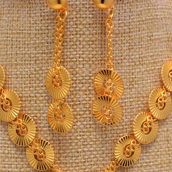 Africké Svadobné šperky sady Pre Ženy Afriky Korálky náhrdelníky Náušnice Nigéria Dubaj Zlaté Šperky, India Svadobné Šperky Sady