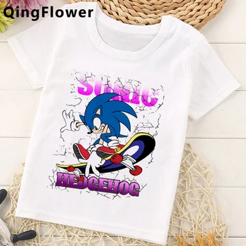 Vtipné Sonic The Hedgehog Cartoon Tričko Deti Chlapec Roztomilé Anime Letné T-shirt Kawaii Grafické Tričko Streetwear Top Čaj pre Deti