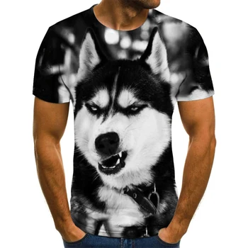 Novinka Wolf 3D Tlač Funny T-Shirt Mužov Letné tričko Krátky Rukáv Fashion Muži T-shirt Hip Hop Muž Topy