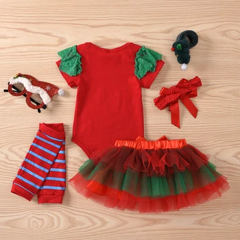 Vianočné Dieťa Dievča, Dieťa 4pcs Oblečenie Nastaví Farby Princess Tutu Sukne Romper Xmas Party Narodeniny Kostýmy Novorodenca Dievča Sady