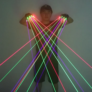 Farebné Laserové Rukavice 3ks Zelené + 2ks Červená + 2ks Purpurový Laserový Lúč, Rukavice, Pre Laserové muž Bar Party Stage Show
