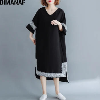 DIMANAF Plus Veľkosť Ženy Šaty Vintage Veľká Veľkosť Lady Vestido Elegantné Pozdĺžne Čipky Lete Sundress Voľné 2019 Ženské Oblečenie Čierna