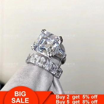 Luxusné Promise ring 925 Sterling silver Asscher rez 6ct AAAA cz Kameň Zapojenie Svadobné Kapela Prstene pre ženy, Svadobné Šperky