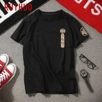 RUIHUO 2021 Nové Letné Krátke Sleeve T Shirt Mužov Tričko Japonský Samuraj Tlač Ležérne Módne Topy Muž Funny T-Shirt Muži M-5XL