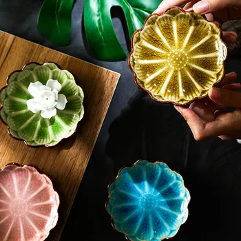 Japonský Krásne Lotus Keramické Snack Jedál Doska Underglaze Kvetinový Porcelán Omáčkou Jedlo, Dezert Ovocie, Maslo Zásobník Malé Dosky