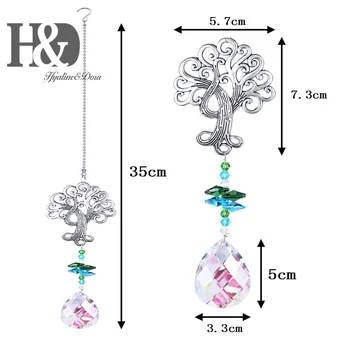 H&D Crystal Suncatcher Strom Života Okno Ornament s 50 mm Crystal Prism Rainbow Darčeky na Vianoce,Narodeniny