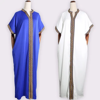 MD Biela Abaya Dubaj Turecko Moslimskou Hidžáb Šaty Plus Veľkosť Voľné Boubou Výšivky Kaftan Marocký Elegantné Šaty Arabských Dlhé Šaty