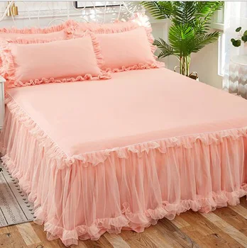 Bud hodváb posteľ sukne 3ks posteľ list prikrývky twin plný kráľovná king size fialové, ružové a žlté dodanie