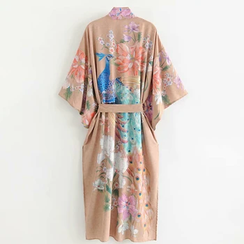GypsyLady Vintage Boho Dlho Kimono, Blúzky, Top Páva Voľné Letné Cardigan Zabalené Ženy Dovolenku Elegantné Pláži Topy Vesty