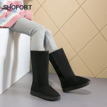 SHOFORT Čižmy 2020 Zimné Móda Plus Velvet Teplé Topánky pre Ženy Kolo Prst Vysoký Trubice Polovici Teľa Gumová Platforma Topánky
