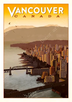 Dážď, Mesto, Kanada Vancouver Mapu Vintage Retro Cestovné Klasické Plátno Obrazy Kraft Plagáty Samolepky Na Stenu Domova Rodiny Darček