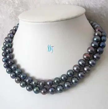 34 cm Dlhé Pearl Šperky 9-10 mm Farba Čierna Usadenina Perlový Náhrdelník Nové Doprava Zadarmo