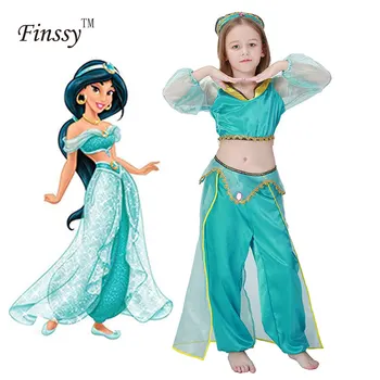 Dievčatá Aladdin je svetlo Princezná Jasmine Cosplay Kostýmy Pre Deti Halloween Party, Brušný Tanec Šaty Indická Princezná Kostým