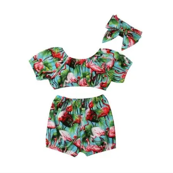 1-6Years 3ks Batoľa Detský Baby Girl Flamingo Mimo Rameno Hore Nohavice, Oblečenie Oblečenie