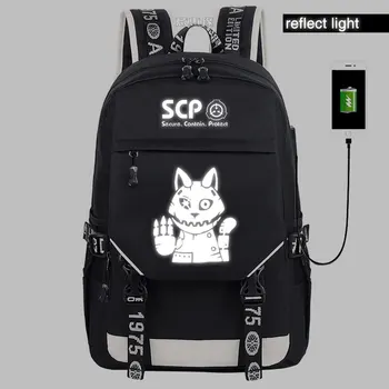 SCP Bezpečné Obsahovať Chrániť Batoh študent školy Plátené tašky Svetelný Aktovka odrážajú svetlo Cestovné Tašky