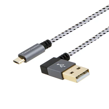 Uhol USB 2.0 Pletená Kábel, 90 Stupňov Vertikálne Vľavo USB 2.0 A Male Micro USB Muž s Hliníkovým Prípade Space Grey