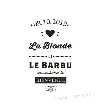 La blondína et le barbu Vinyl Zrkadlo Nálepky Vlastné Dátum Svadby Prihlásiť Obtlačky francúzsky Svadobný Obrad Nálepky Nástenné Art AZ939
