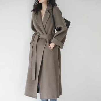 Pevné dlhé obojstranný vlny kabát ženy 2020 jeseň voľné zase dole golier zimná bunda kórejský Modis casaco feminino