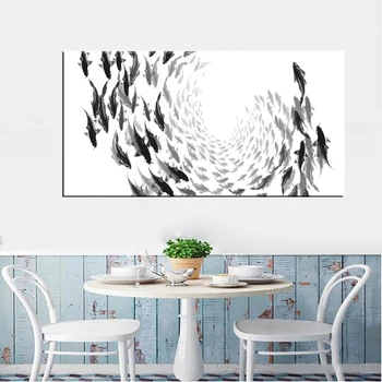 Čierne Biele Ryby Plátno Plagáty Minimalistický Wall Art Zen Jogy Plátno, Vytlačí Plátno Umenie Maľba Dekoratívne Obrázok