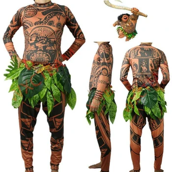 Horúce Cosplay Kostýmy Halloween Dospelých Mens Moana Maui Tetovanie T Košele, Nohavice Trávy Sukne Dospelých Detí Dievča Cosplay Kostým